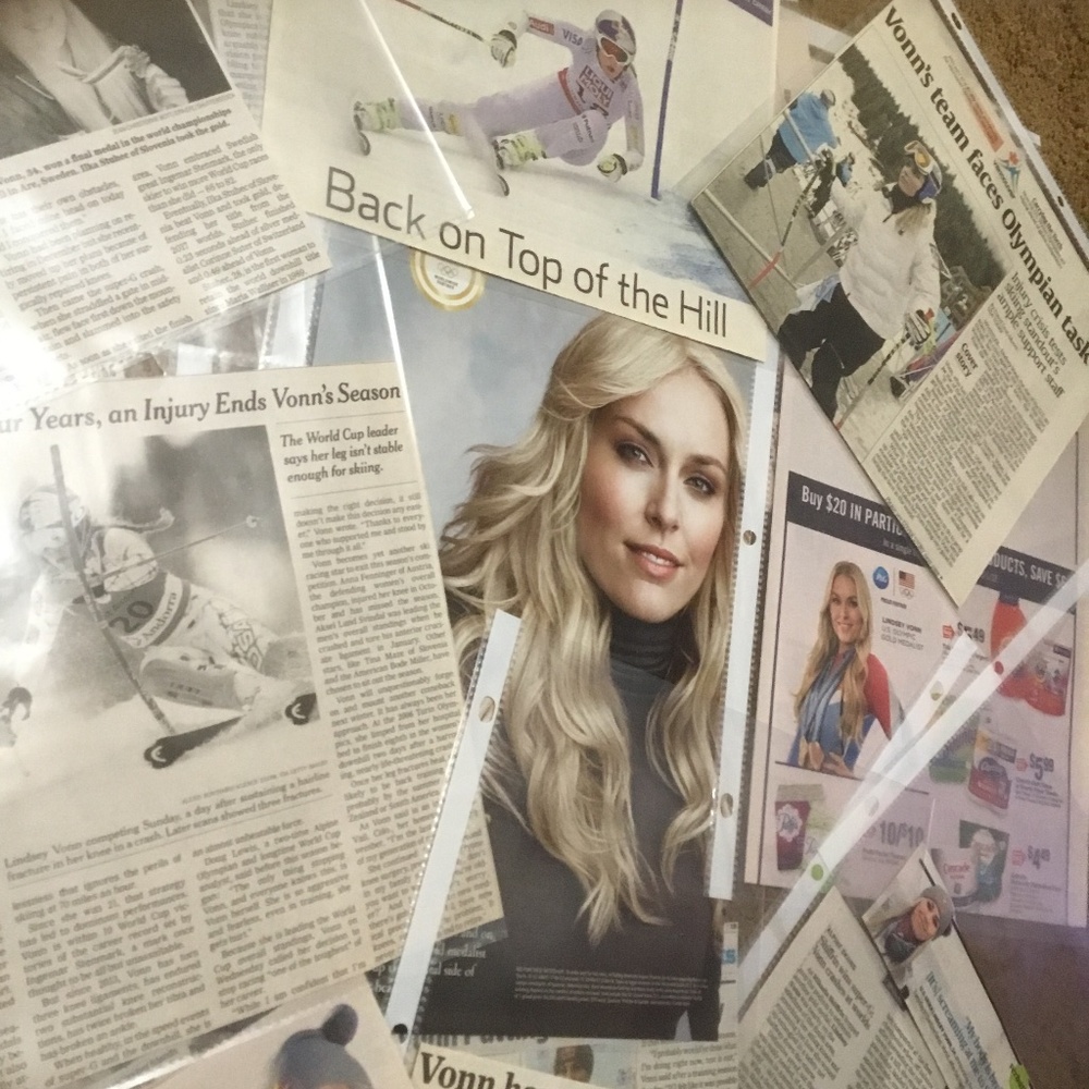 USA Olympian Lindsey Vonn - 18 Various Newspaper Articles - Plastic Sheets